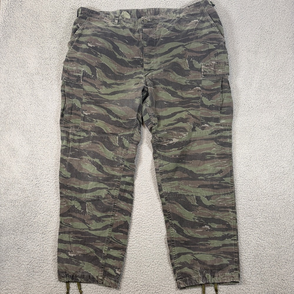 Vintage Tiger Stripe Camo Pants Mens 44x32 Adjustable Waist Ripstop Military USA